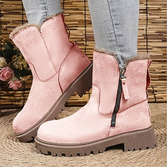 PiGOGI Women's Winter Boots Thickened Velvet Mid-Calf Snow Boots Warm Casual Fashionable Boots for Women Pink 41