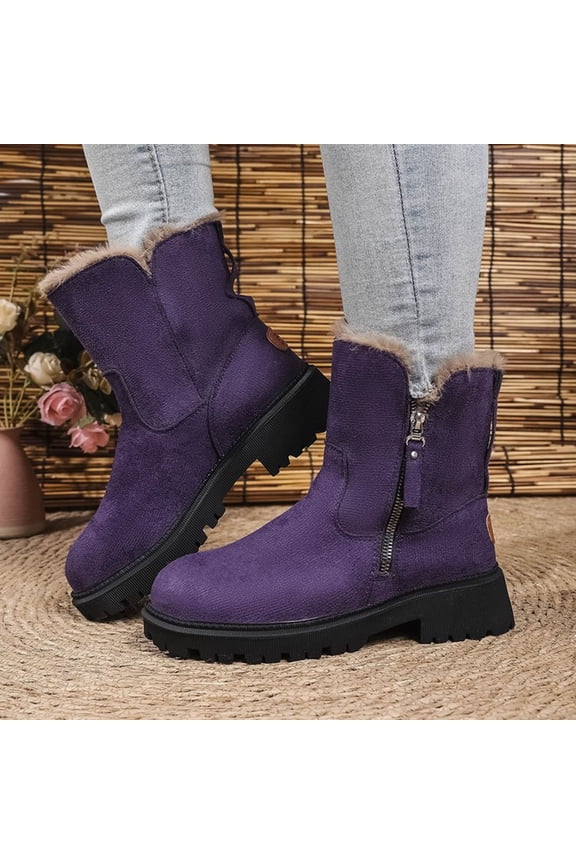 Women's Winter Boots Thickened Velvet Mid-Calf Snow Boots Warm Casual Fashionable Boots for Women Purple 38