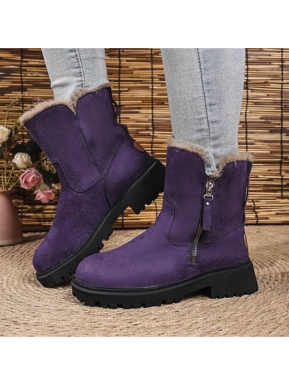 Women's Winter Boots Thickened Velvet Mid-Calf Snow Boots Warm Casual Fashionable Boots for Women Purple 38