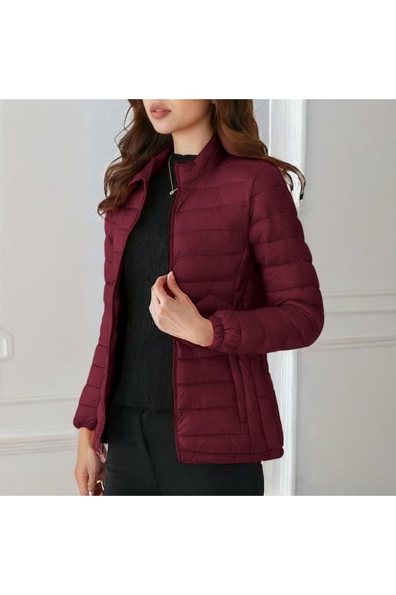 Women's Winter Jacket Casual Long Sleeve Hooded Colored Jacket Fashion Outerwear Wine XL