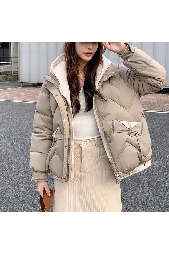 Women's Winter Jacket Fashion Padded Long Sleeve Parkas Keep Warm Cold Protection Khaki XL