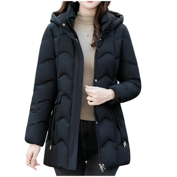 PiGOGI Women's Winter Jacket Fashion Winter Coat Fall Outerwear Black L