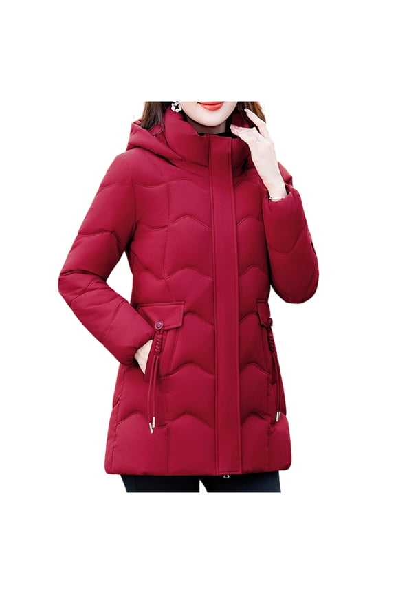 Women's Winter Jacket Fashion Winter Coat Fall Outerwear Red 2XL
