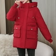 thumbnail image 1 of PiGOGI Women's Winter Jacket Hooded Casual Winter Coat Fall Outerwear Red XL, 1 of 6