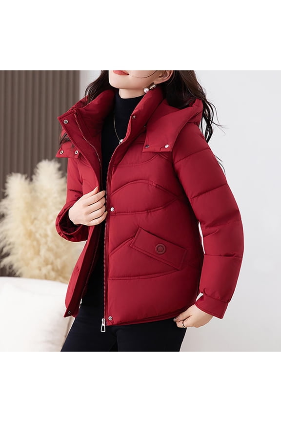 Women's Winter Jacket Hooded Casual Winter Coat Fall Outerwear Red XL