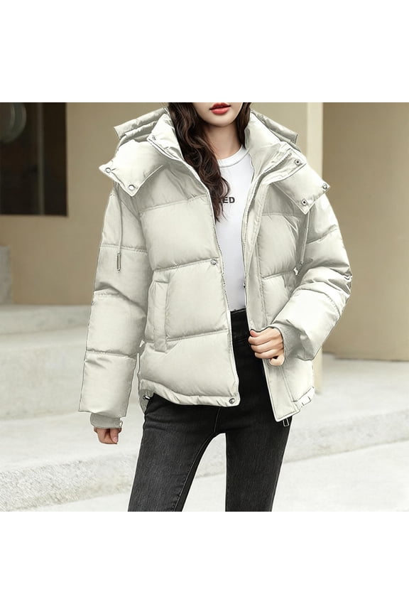 Women's Winter Jacket Hooded Casual Winter Coat Fall Outerwear White 2XL