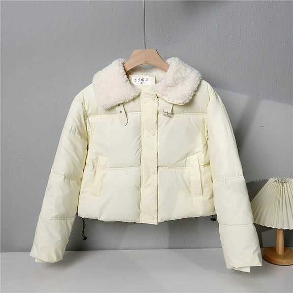 PiGOGI Women's Winter Jacket Hooded Casual Winter Coat Fall Outerwear White 2XL