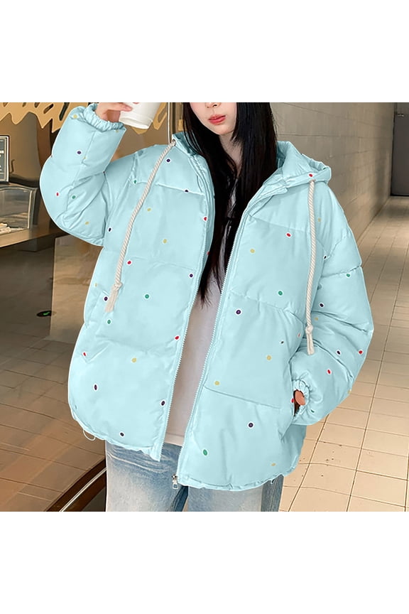 Women's Winter Jacket Hooded Pocket Warm Casual Fashion Winter Coat Fall Outerwear Light Blue M