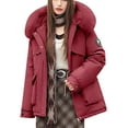 thumbnail image 1 of PiGOGI Women's Winter Jacket Hooded Warm Casual Fashion Winter Coat Fall Outerwear Red XL, 1 of 5