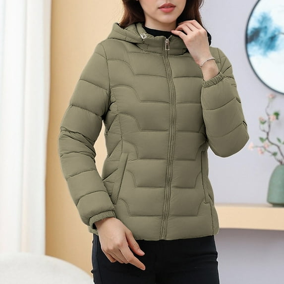 PiGOGI Women's Winter Jacket Ladies Casual Colored Long Sleeve Hooded Jacket Fashion Army Green 5XL