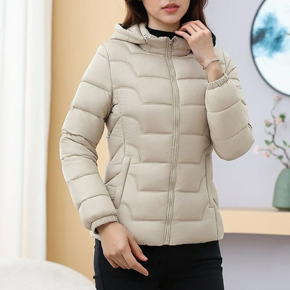 PiGOGI Women's Winter Jacket Ladies Casual Colored Long Sleeve Hooded Jacket Fashion Khaki 3XL