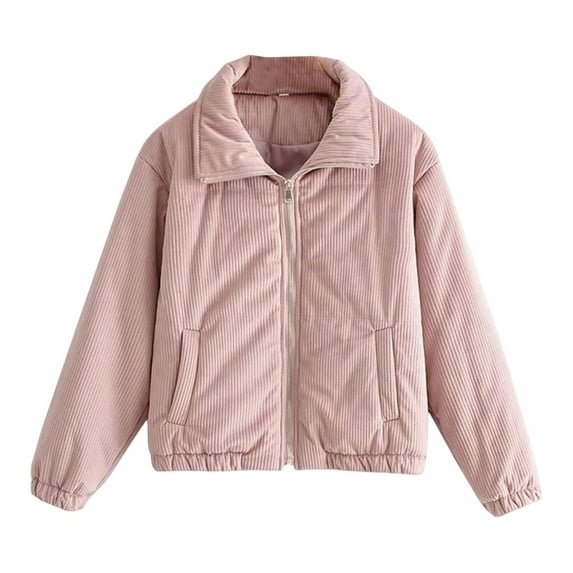 PiGOGI Women's Winter Jacket Ladies Casual Colored Long Sleeve Hooded Jacket Pink S