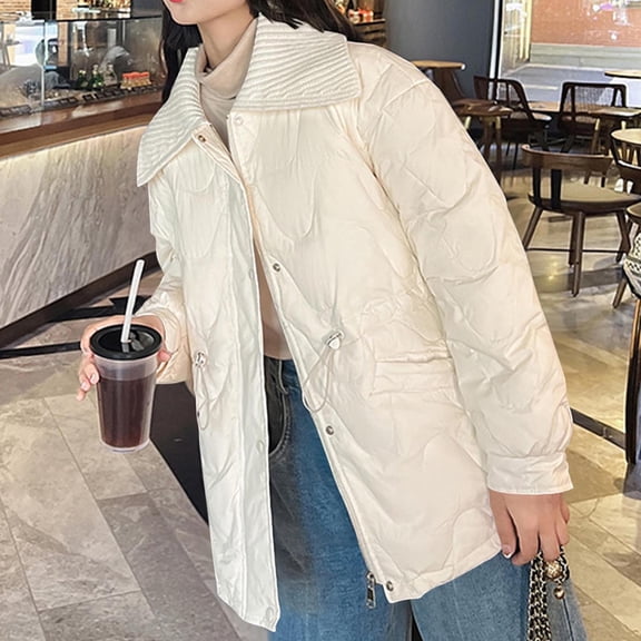 PiGOGI Women's Winter Jacket Pocket Warm Casual Fashion Winter Coat Fall Outerwear White L