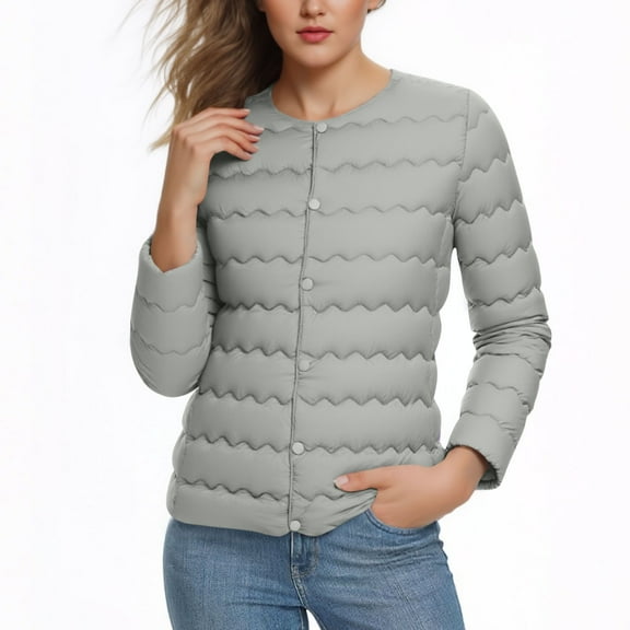 PiGOGI Women's Winter Jacket Solid Color Button Closure Long Sleeve Double Pocket Hoodless Parkas Blue 2XL