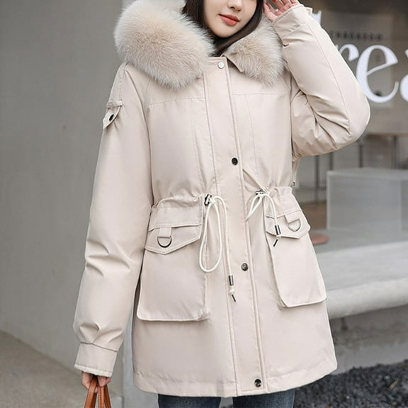 PiGOGI Women's Winter Jacket Warm Winter Coat Fall Outerwear White L