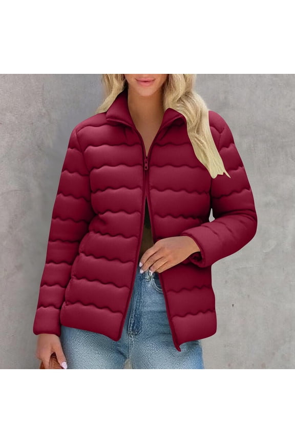 Women's Winter Jacket Zipper Casual Winter Coat Fall Outerwear Red L