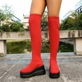 thumbnail image 1 of PiGOGI Women's Winter Over the Knee Boots Elastic Stockings Wedge Heel Boots for Women Comfortable Thick Bottom Fashion Long Boots Red 43, 1 of 6