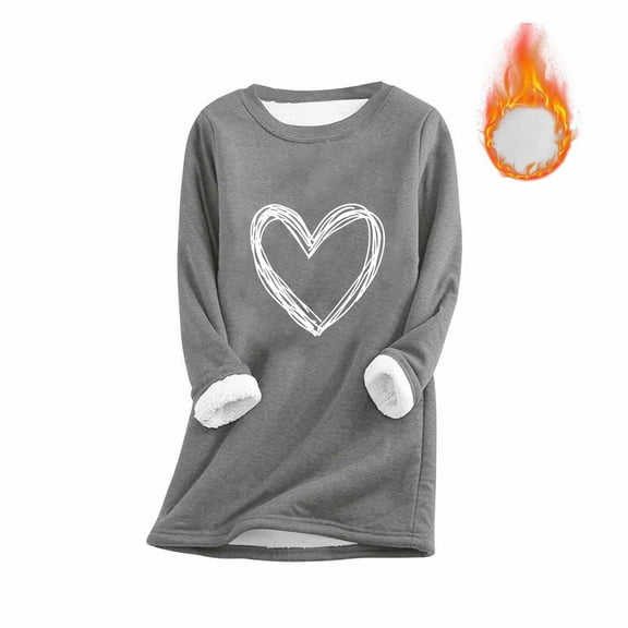 PiGOGI Women's Winter Printed Long Sleeve Lamb Wool Warm Base Layer Round Neck Top Comfortable Casual Blouse Dark Gray XL