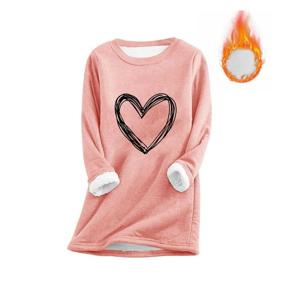 PiGOGI Women's Winter Printed Long Sleeve Lamb Wool Warm Base Layer Round Neck Top Comfortable Casual Blouse Pink XL