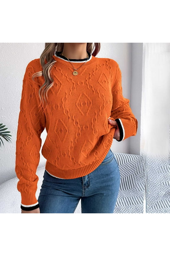 Women's Winter Solid Color off-Shoulder Long Sleeve Pullover Sweater Casual Loose Top Orange M