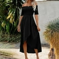 thumbnail image 1 of PiGOGI Women's off-Shoulder Summer Dress - Sexy Irregular Hem Casual Dress (S-XL) Black, 1 of 7