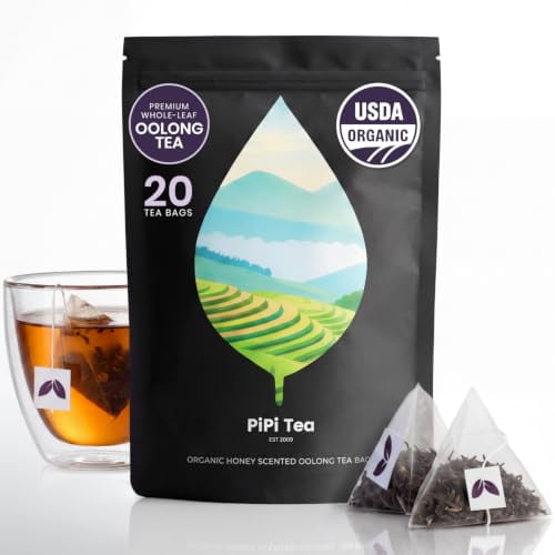 PiPi Tea Organic Oolong Tea Bags Whole Leaf, 20 Bags (4g Each) Cortisol & Calming Tea for Anxiety, Stress, Weight Loss Bulk Loose Leaf Oolong Tea