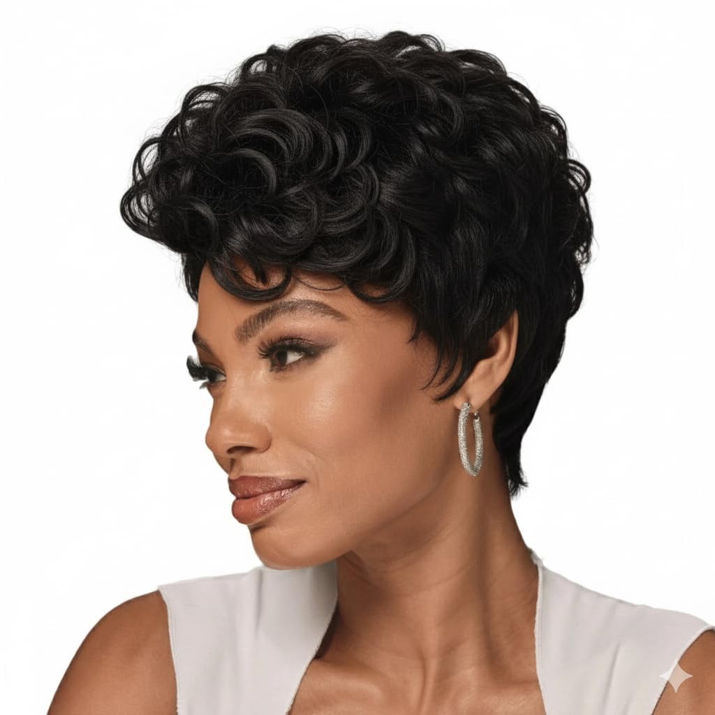 Pia Human Hair Blend Wig for Women – Heat Resistant Yaki Texture Human Hair Mix Wig – Natural Looking Soft & Lightweight Daily Wear (1B)