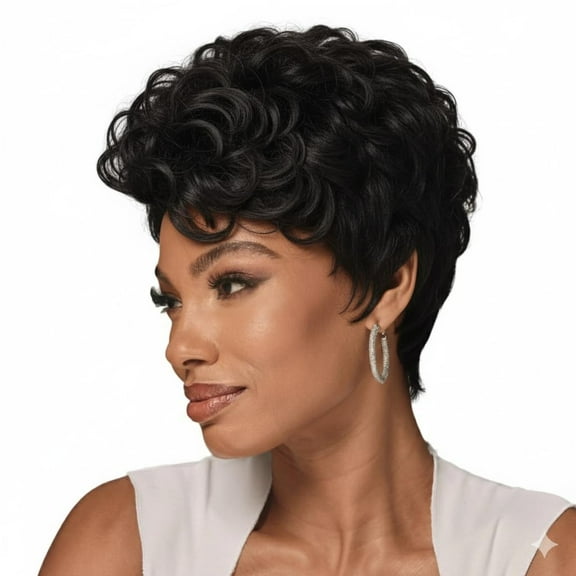 Pia Human Hair Blend Wig for Women – Heat Resistant Yaki Texture Human Hair Mix Wig – Natural Looking Soft & Lightweight Daily Wear (1B)