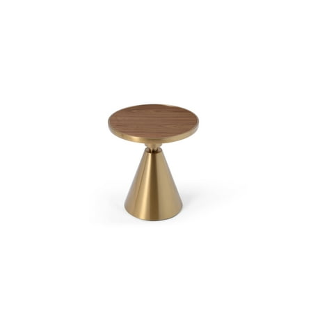 Pia Side Table, Walnut Veneer Top with Gold Frame, Stainless Steel Gold Base