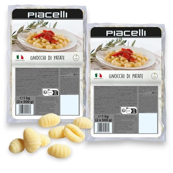 Piacelli Potato Gnocchi- Fresh Gnocchi Pasta Made with Organic Durum Wheat for Authentic Italian Taste- Healthy Pasta with Simple, Nutritious Ingredients-2 Pack-500g/each