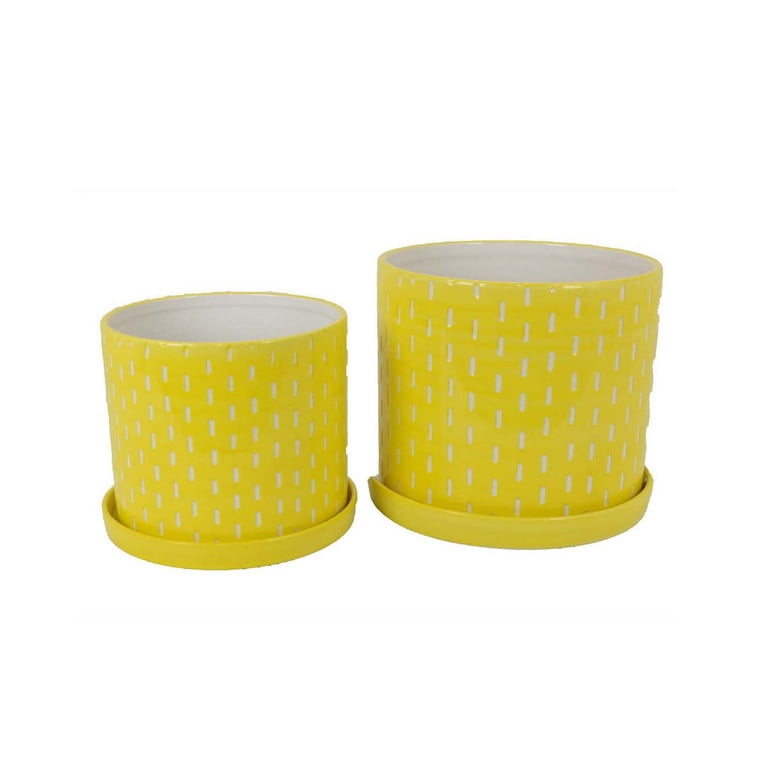 Pial 12 Inch Planter Set of 2 with Saucer - Ceramic - Engraved Yellow -  White - Walmart.com