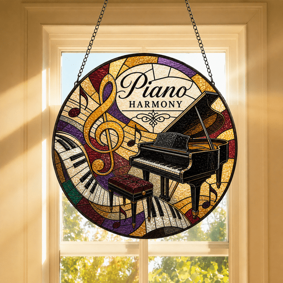 Pianist Gift Suncatcher, Piano Stained Glass Art Window Hanging for Musicians
