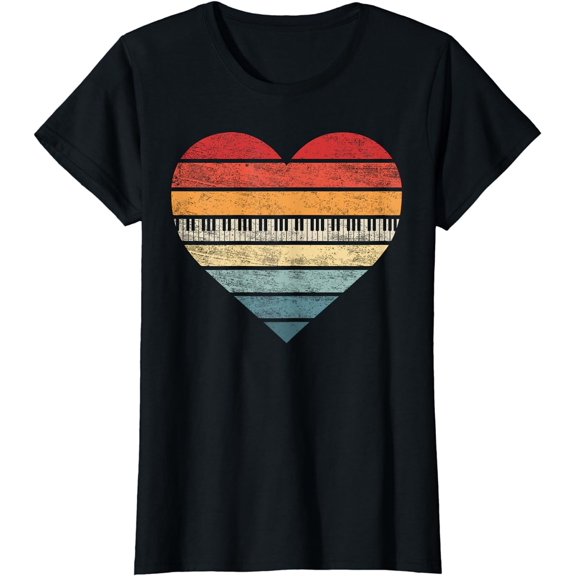 Pianist Gifts Retro Sunset Piano Keyboard Player Teacher T-Shirt