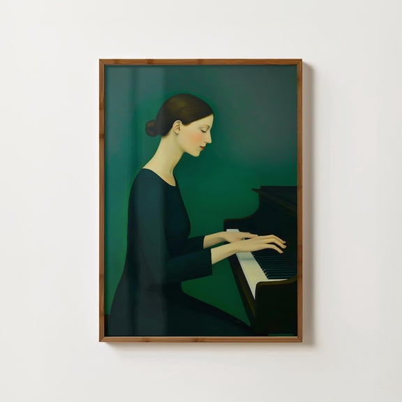 Pianist Portrait Print Womans Portrait Emerald Green Wall Art Piano Art Vintage Female Portrait Elegant Wall Art Eclectic Decor Home Decor #896, Unframed Poster Size 24x36