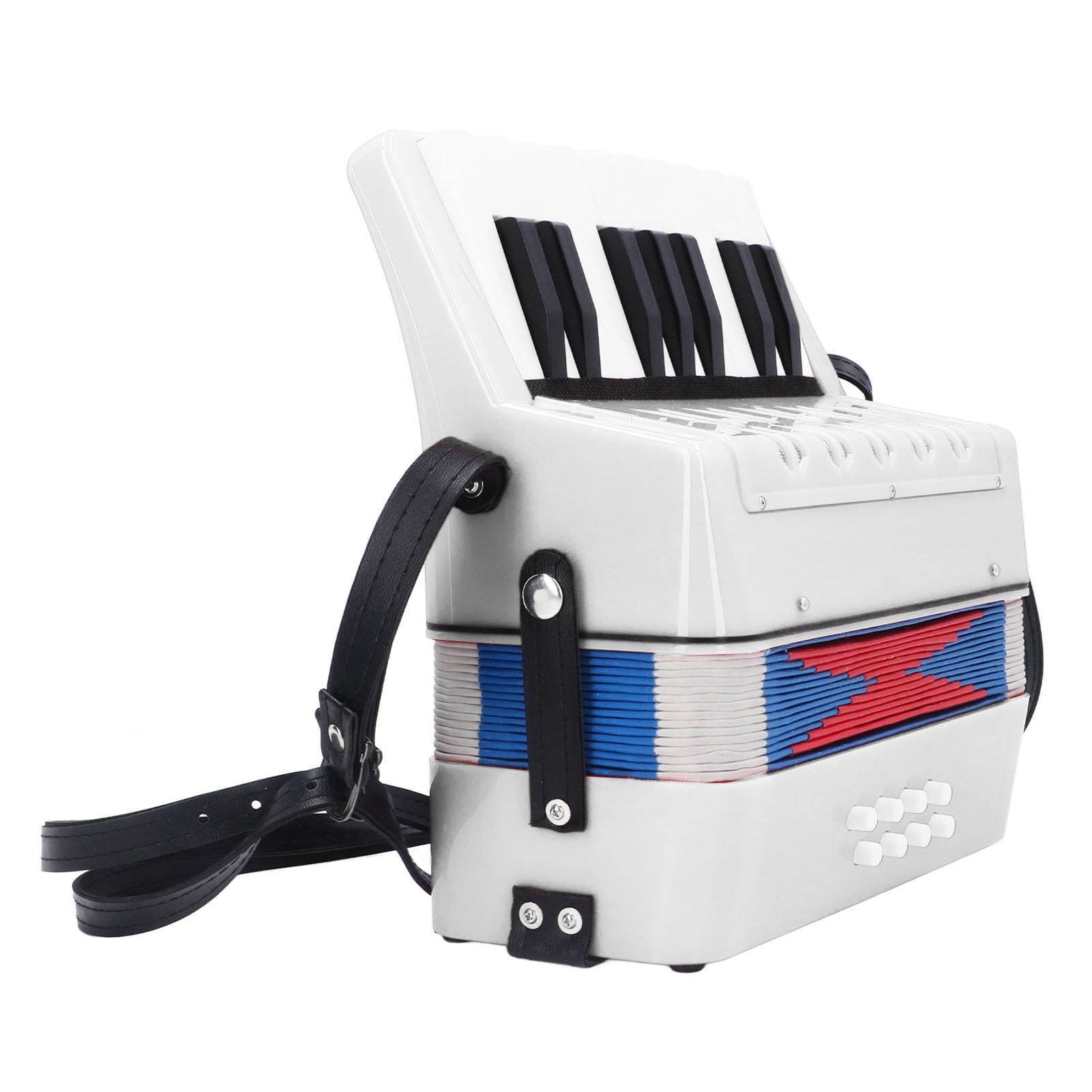 Piano Accordion 9.1 X 9.1 X 3.9 Inches Entry Level Piano Accordion ABS Plastic With Retractable Leather Strap 17 Keys 8 Bass Keys Entry Level Accordion Portable Accordion For Kids Beginners