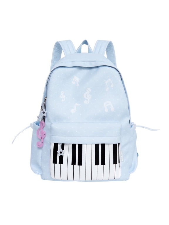 Piano Backpack, Cute Nylon Keyboard Bookbag, Y2K Travel Campus Daypack for School, College & Daily Use Blue