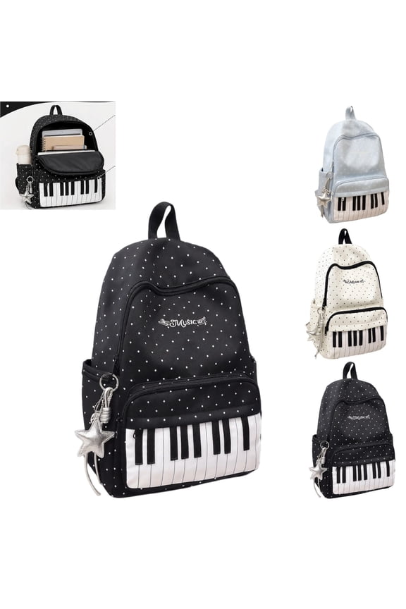 Piano Backpack for Girls Cute Black Polka Dot Y2k Backpack for Kids Piano Backpack With Wide Padded Lightweight Adjustable Straps Back to School Backpack for Teens,Black