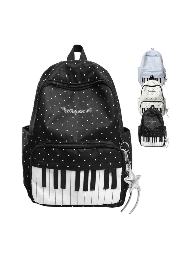 Piano Backpack, Polka Dot Backpack, Cute Daypack with Pendant, Nylon Backpack for Daily Use Travel