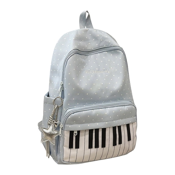 Piano Backpack, Polka Dot Backpack, Music Backpack, Coquette Aesthetic Backpack, Music Note Daypack, Casual Travel Rucksack, Lightweight Nylon Bookbag for Commute Travel Daily Use, Blue