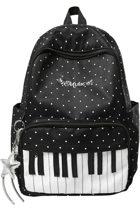 Piano Backpack Whimsical Twee Backpack Y2k Cute Daypack Medium Bookbag(RL Black)