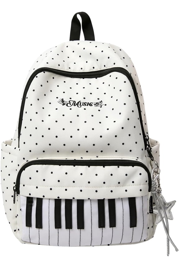Piano Backpack Whimsical Twee Backpack Y2k Cute Daypack Medium Bookbag(RL White)