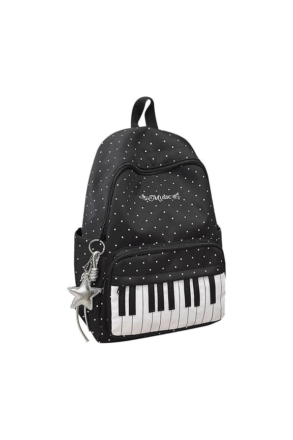 Piano Backpack for Women Nylon Polka Dot Cute Playful Bookpack for Campus | Casual Whimsical Twee Y2K Daypack,Novelty Soft Backpack with Adjustable Shoulder Straps,Book Bag for Commute Work Travel