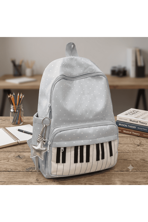 Piano Backpack,Y2K Polka Dot Nylon Music Bookbag, Lightweight Whimsical Daypack for Campus Commute Travel with Music Pendant