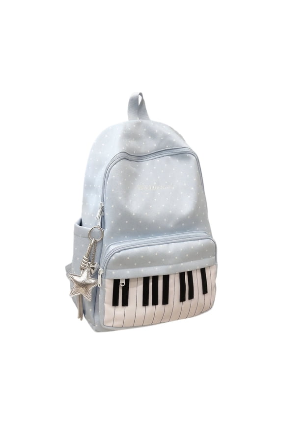 Piano Backpack Y2k Music Bookbag with Polka Dots, Lightweight Nylon | Padded Straps, Campus & Travel Use, Novelty Daypack, Whimsical Design, Work & School