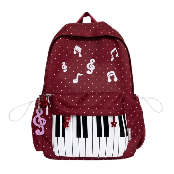 Piano Backpack for Teen Girls, Music Keyboard Printed School Bookbag with Laptop Slot, Lightweight Backpack for Campus Commute Travel (Red)
