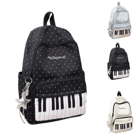 Piano Backpack for Women, Polka Dot Backpack with Keyboard Design, Cute Y2K Daypack for Travel, Work and Daily Use,Black