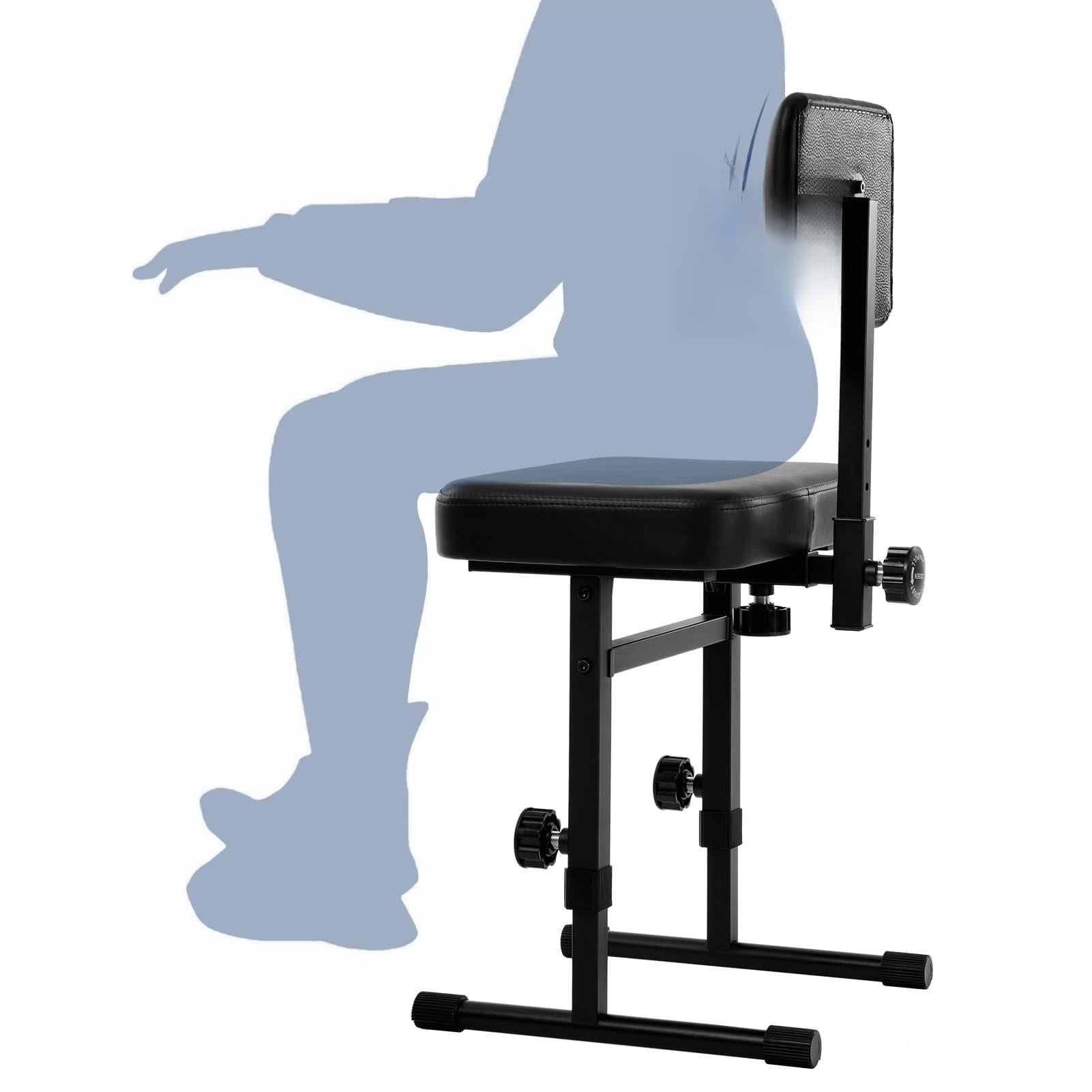 Piano Bench Adjustable Height Stool Chair With Backrest  Music Keyboard Seat For Stand Black Padded Cushion Comfortable Musicians Adult And Children