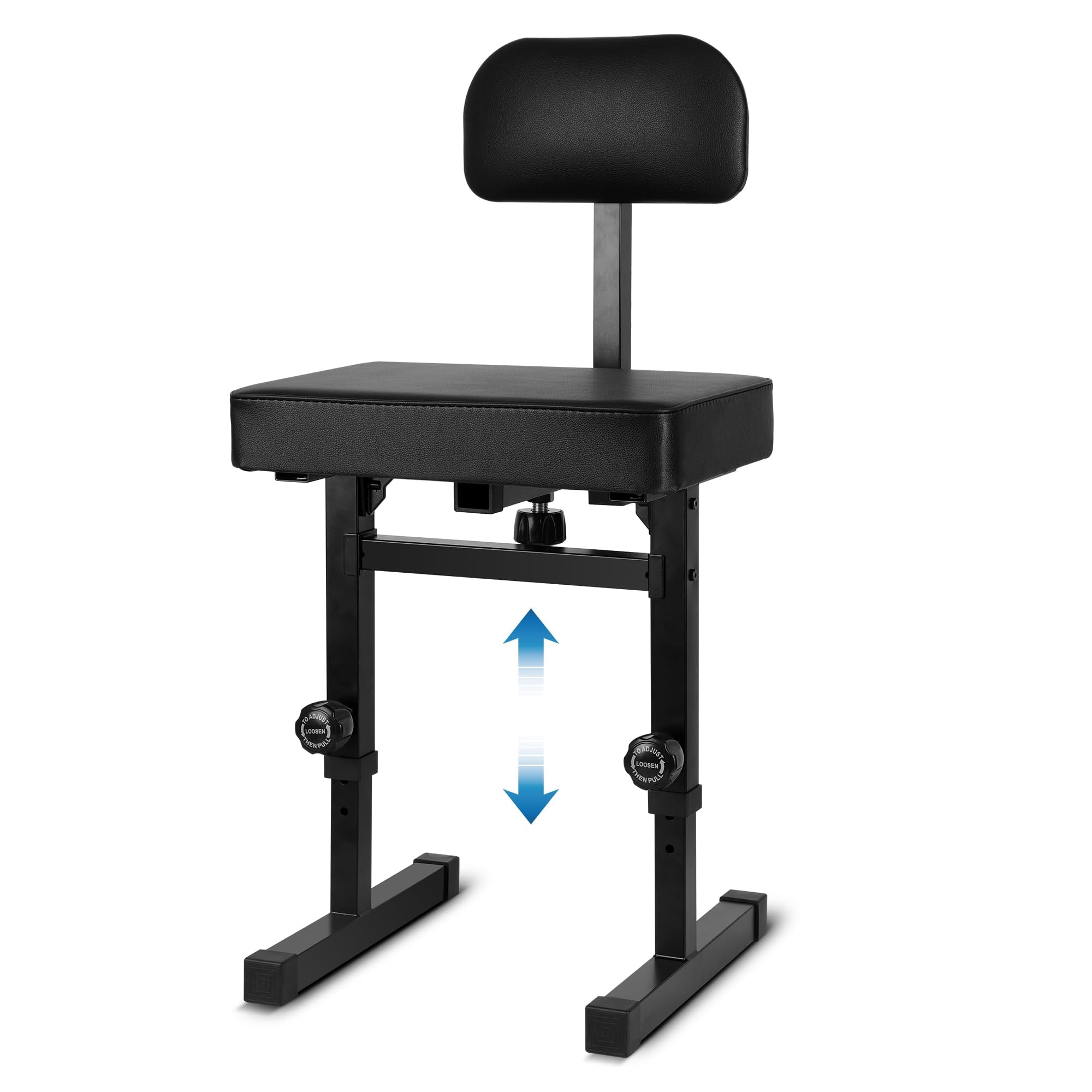 Piano Bench Adjustable Height Stool Keyboard With Black Padded Cushion For Musicians Chair Backrest (pu Leather)
