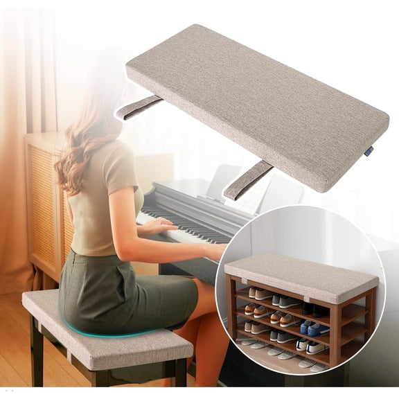 Piano Bench Cushion for Indoor Furniture Shoe Bench Cushion Swing, Bay Window, Picnic, Kitchen Dining Table Seat Bench Pillow - Non-Slip Washable Linen (30 X 14 X 2inches)