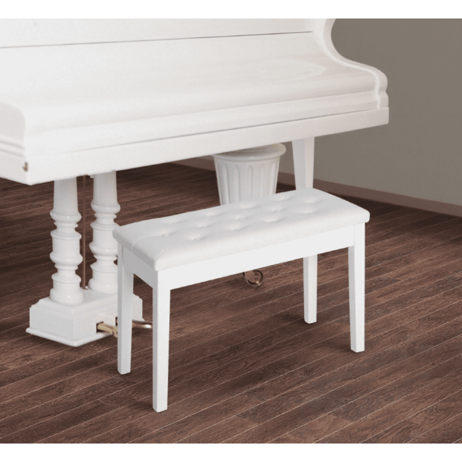 Piano Bench, Duet Chair - Traditional Country Style With Faux Leather Tufted Seat